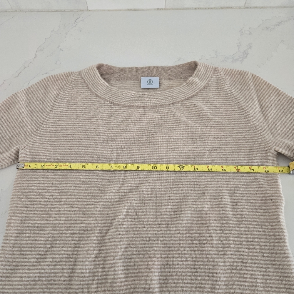 Bogner 100% Cashmere Wool Knit Short-Sleeve Striped Sweater Top Beige Cream Tan - Picture 10 of 10